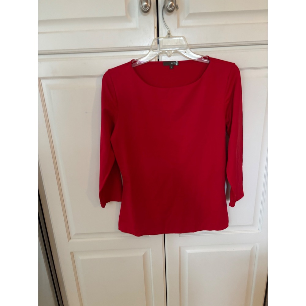 Judy P Red Boatneck 3/4 Sleeve Microfiber Top 54168 JP Small NEW